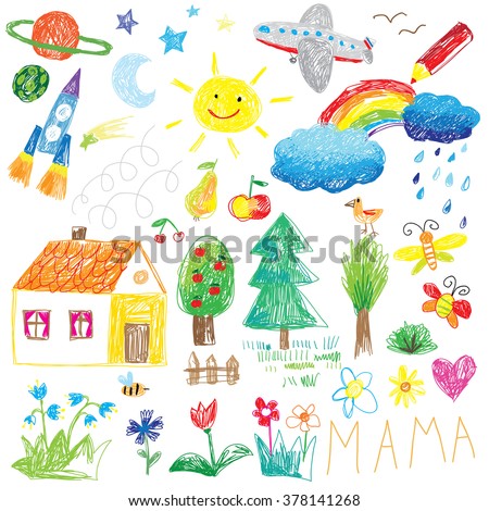 child drawing doodle set Royalty-Free Stock Photo #378141268