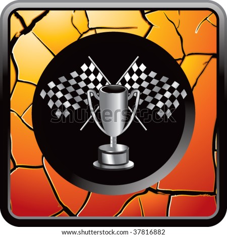 racing checkered flags and trophy on interesting web button