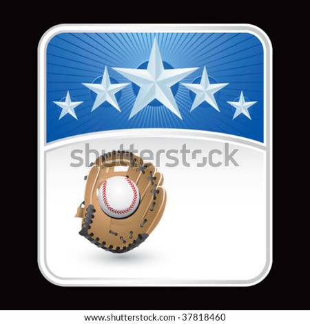 baseball and glove on blue star background