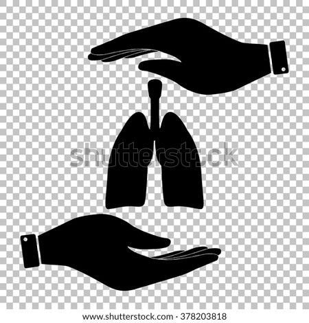 Human organs. Lungs sign. Save or protect symbol by hands.