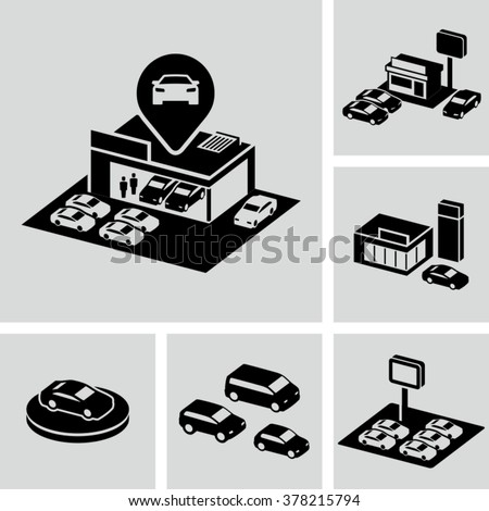 Car dealership store building icons  Royalty-Free Stock Photo #378215794