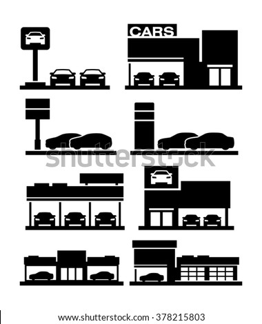Car dealership store building icons  Royalty-Free Stock Photo #378215803
