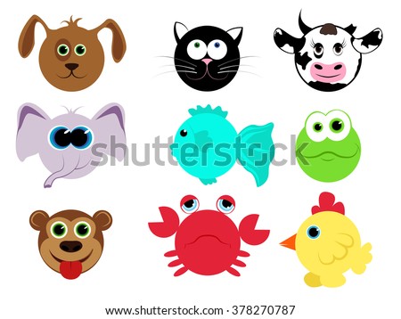 Set of different animals in cartoon style. Domestic animals, wild. Animals from the farm and from the zoo. Vector illustration in cartoon style.