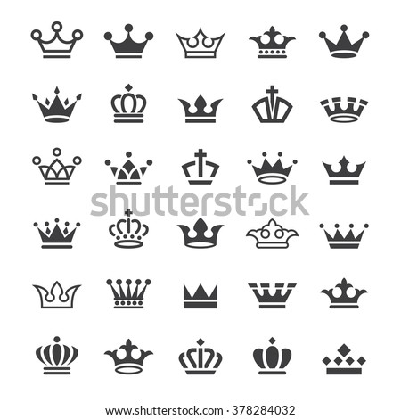Big collection of thirty vector crown simple black and white icons 