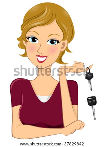 Woman holding Key (extra car key below) - Vector