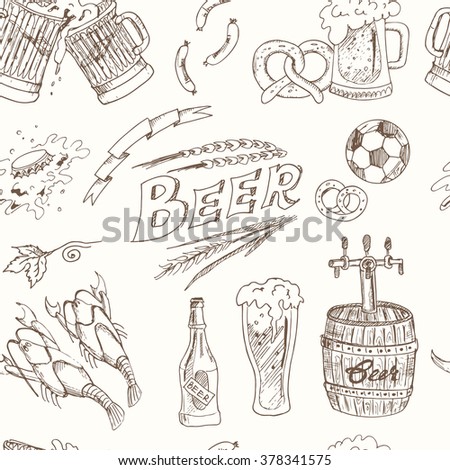 Beer Seamless Pattern.Vector illustration of beer for design menus, recipes and packages product.
