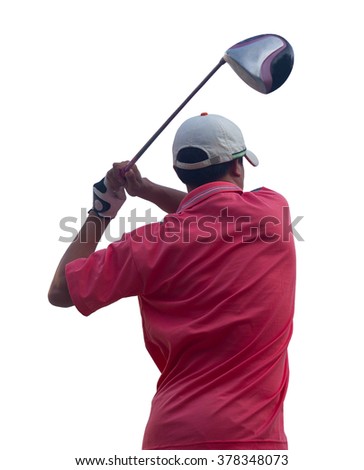 Golfer hit swinging isolated on white background