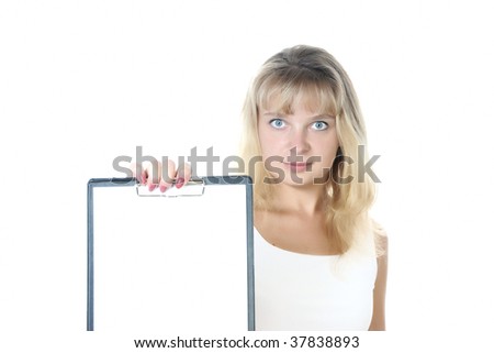 Attractive businesswoman holding a blanket card