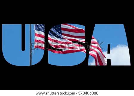 USA sign - United States country name with background photo.