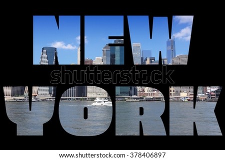 New York city name - USA travel destination text sign on black background.