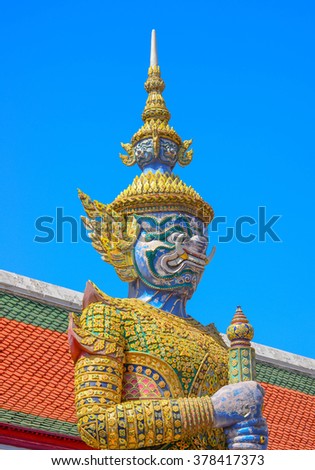 Big monster in Wat Phra Kaew of Thailand.