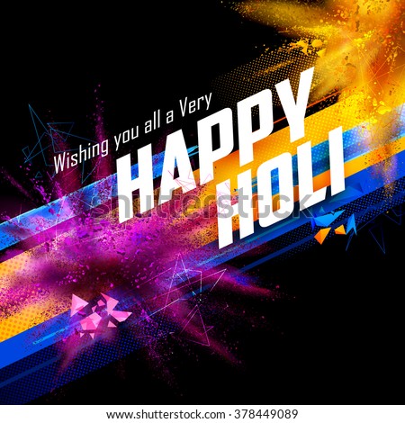 illustration of colorful gulal (powder color) explosion for Happy Holi Background Royalty-Free Stock Photo #378449089