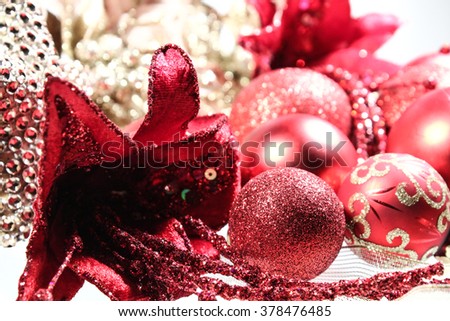 Christmas   decoration  on white background. Holiday composition. Festive background. Blank for postcards, business cards,  greeting or invitation cards.