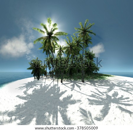 sea, tropical island, palm trees, sun