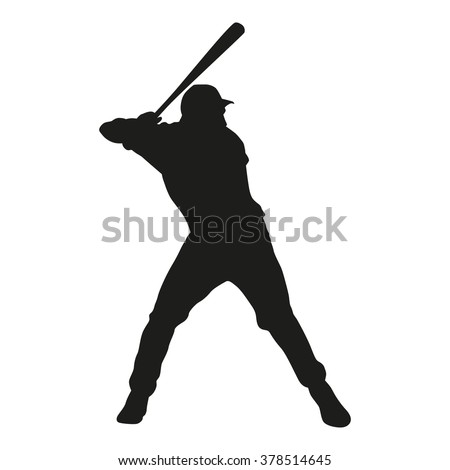 Baseball player vector silhouette. Isolated batter icon