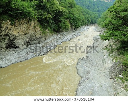 mountain river in the middle of the rocks, Lago-Naki, Adygea, Russia