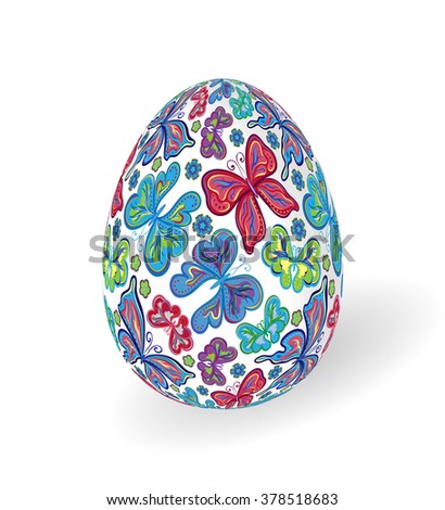 Set of Isolated Easter eggs and seamless butterfly patterns. Happy Easter. Vector objects. 3D. Realistic Easter eggs. Vector background. Easter.