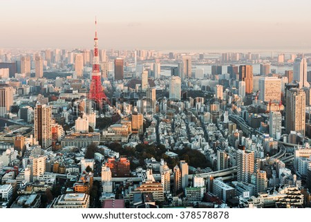 Tokyo Skyline at sunset.