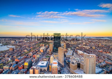 Boston, Massachusetts, USA downtown aerial skyline view.