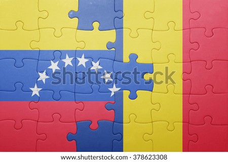 puzzle with the national flag of venezuela and romania . concept