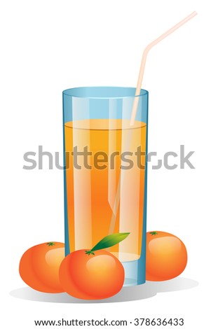 Shiny glass of tangerine juice. Vector