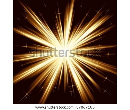 Brown golden light, star burst; stylized fireworks with little stars. 8 global color swatches. Artwork grouped and layered