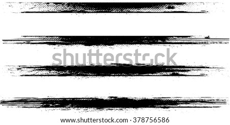 Brush Stroke Collection . Grunge lines . Vector stripes . Distressed Black dividers . set of dirty Textured shape . four Dry scratches for your design.