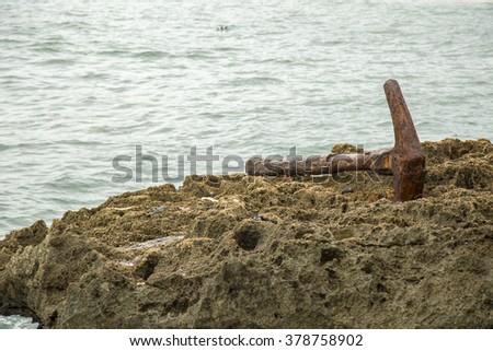 Old anchor in ISLOTE SANCHO - wild beach in Mauritius