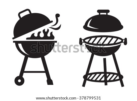 vector black BBQ Grill icons on white background Royalty-Free Stock Photo #378799531