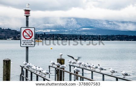 "No swimming" on Lac Leman. Geneva. Switzerland.