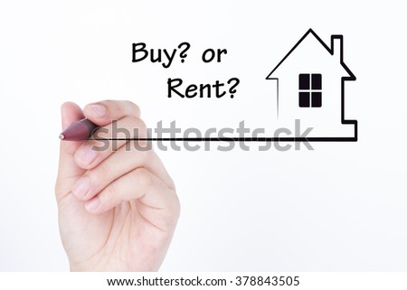 Hand drawing a house with word buy or rent , financial and real estate concept