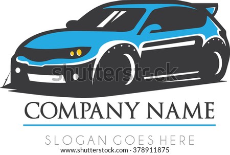 Sport rally car logo rental flat vector sporty vintage retro hipster blue