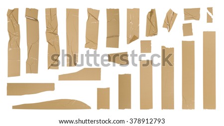 Brown adhesive tape set, isolated on white Royalty-Free Stock Photo #378912793