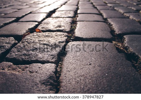 cobblestone, stone pavement texture in the city
