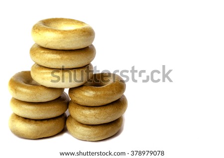 Bagels vertically one on another. Isolated.