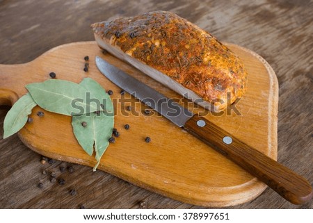 Salted pork fat and knife