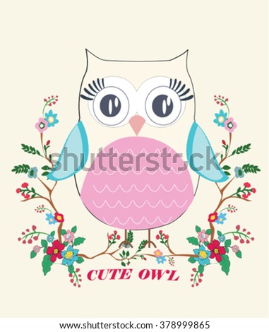 vintage floral cute owl vector design illustration