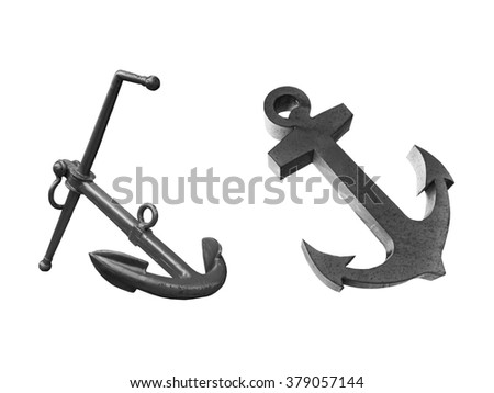 Old  two steel anchor isolated on a white background. This has clipping path.