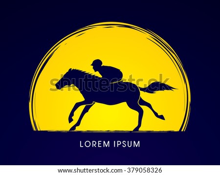Horse with jockey, Horse racing designed on moonlight background graphic vector.