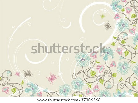Flower background with butterfly in retro color, element for design, vector illustration