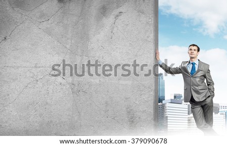 Guy and concrete empty banner