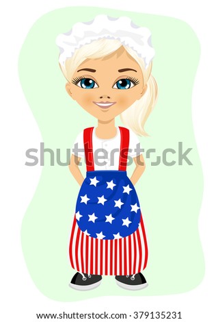 Little girl dressed in a flag. 4th of july costume