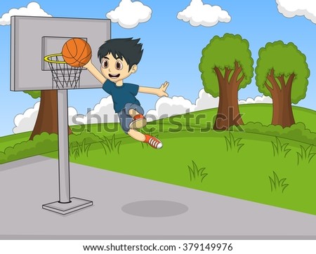 A boy playing basketball at the park