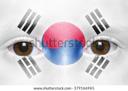 human's face with south korea flag 