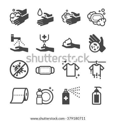 Hygiene Icon. Included the icons as hand wash, soap, alcohol, detergent, anti bacteria, f and more. Royalty-Free Stock Photo #379180711