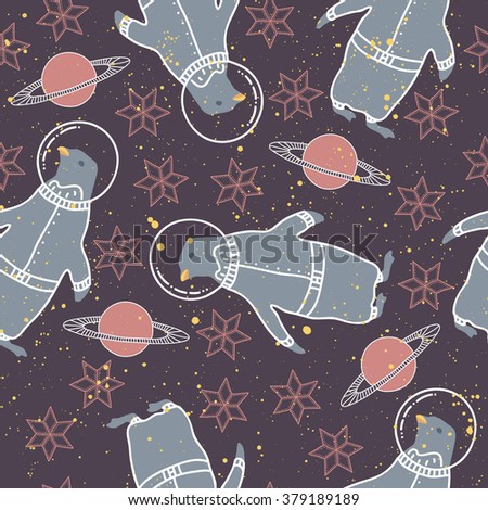 Arctic Space Pattern with Planet and Penguin