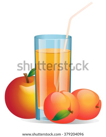 Shiny glass of apple and peach juice. Vector
