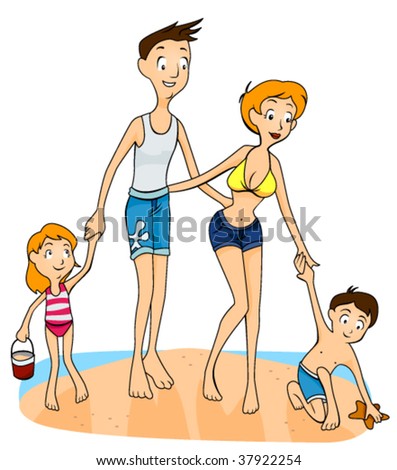 Family at the Beach - Vector