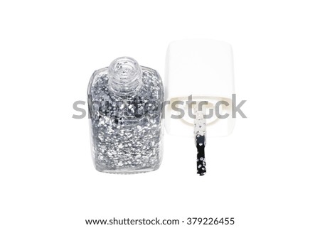 Transparent Glitter nail polish isolated on white