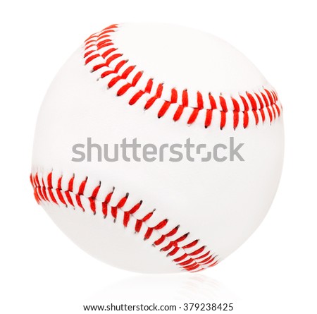 Close-up of single baseball ball, isolated on white background
